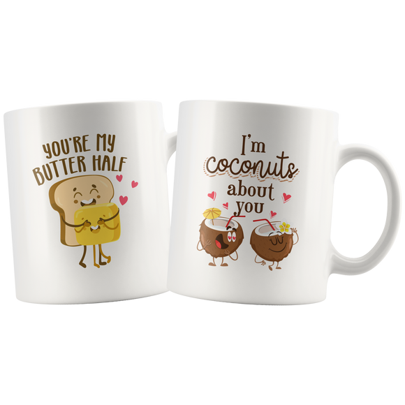 Couples Mug Set - You're My Butter Half - I'm Coconuts About You - CP04B-WMG